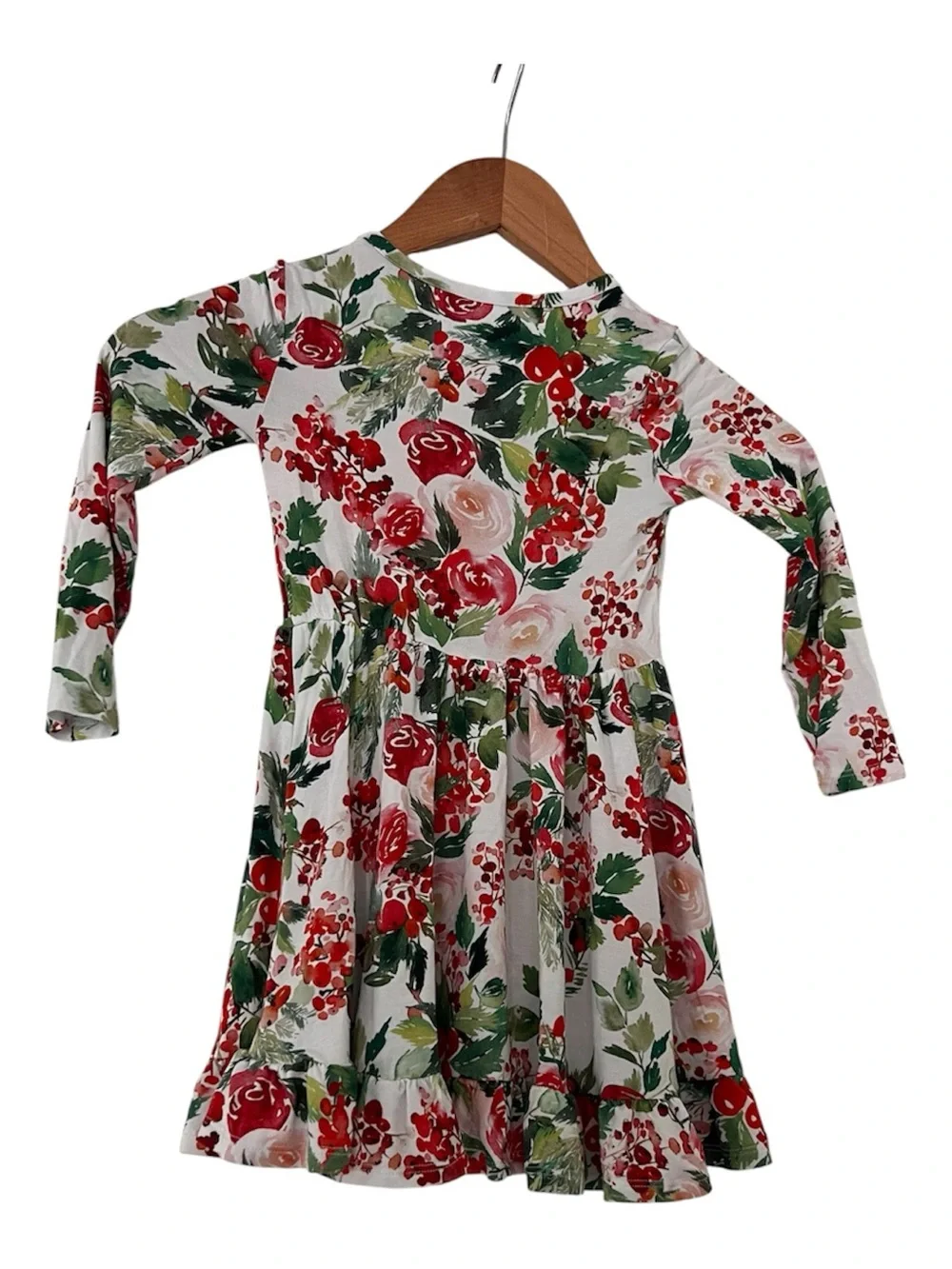 Posh Peanut Red & Green Floral Long Sleeve Dress
